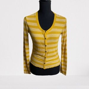 Arizona Jean Co Yellow & White Stripe Button Front Medium Top